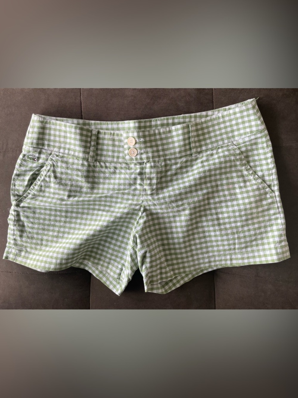 Lacoste Green & White Gingham Women’s Shorts Size 40, 8/10 US